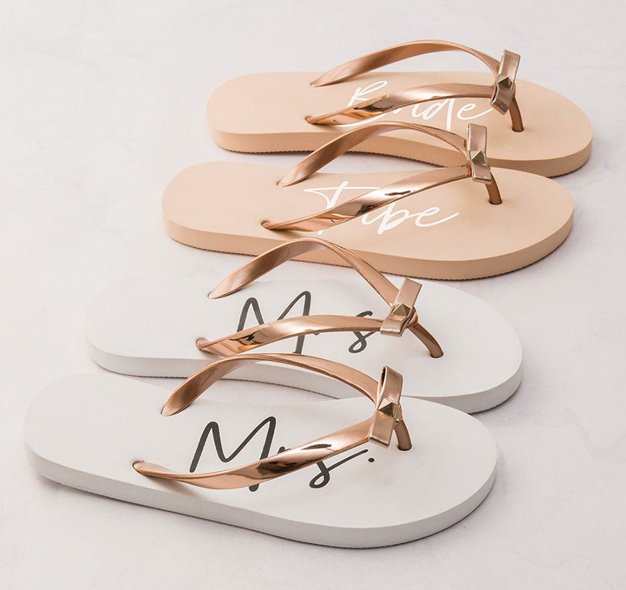 Mrs. Flip-Flops With Rose Gold Bow