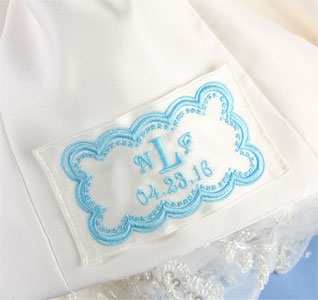 Scallop Dot Border Monogram Wedding Dress Label