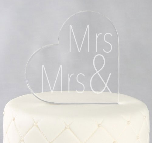 Mrs. &amp; Mrs. Acrylic Heart Cake Topper
