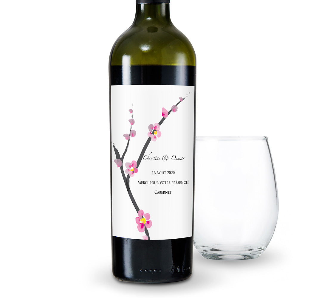 Cherry Blossom Wedding Wine Label