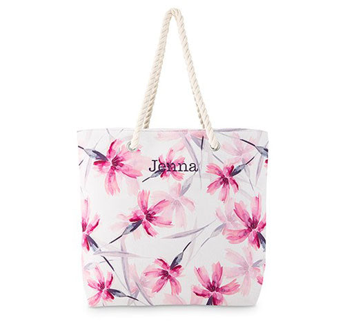 Personalized Bridesmaid Tote Bag - Pink Floral