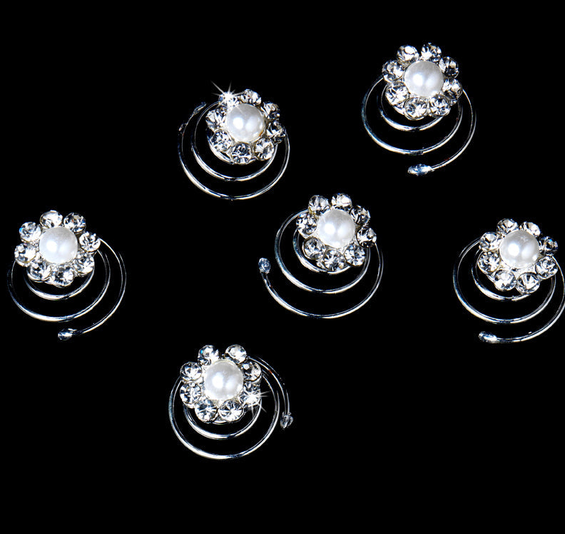 Rhinestone &amp; White Pearl Flower Hair Twist-Ins