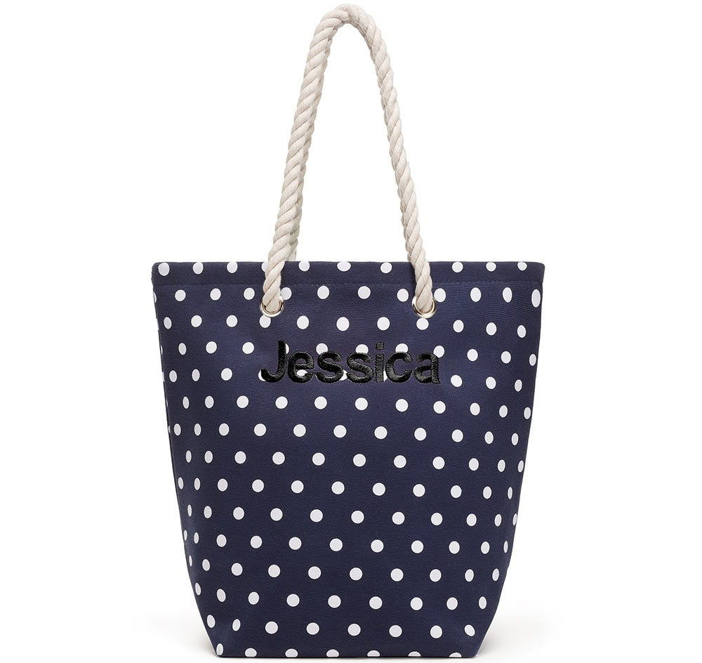 Polka Dot Cabana Bridesmaid Tote Bag - Navy