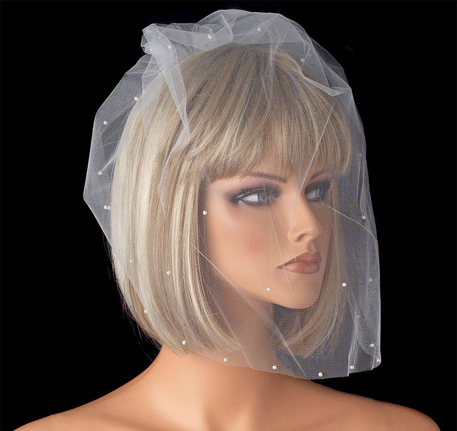 Scattered Pearls Birdcage Blusher Bridal Veil