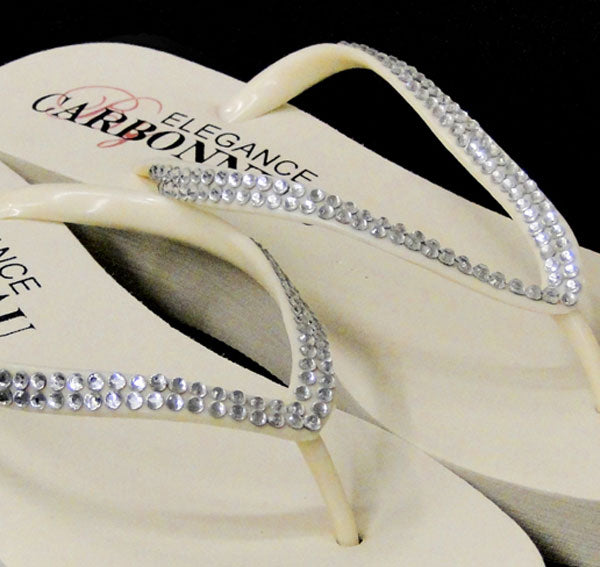Crystal Low Wedge Bridal Flip Flops - Ivory