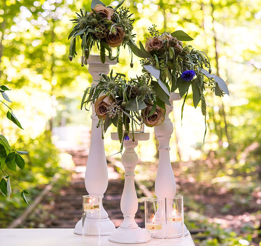 Shabby Chic Spindle Candle Holder Set