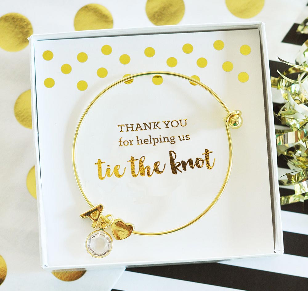 Gold Initial Bridesmaid Bracelet - Polka Dot Insert