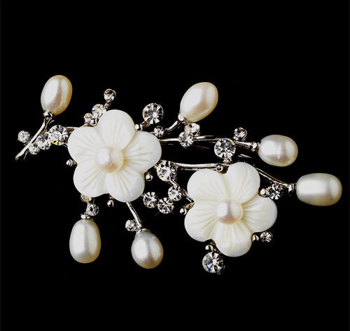 Freshwater Pearl &amp; Flower Bridal Brooch or Hair Comb