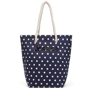 Polka Dot Cabana Bridesmaid Tote Bag - Navy
