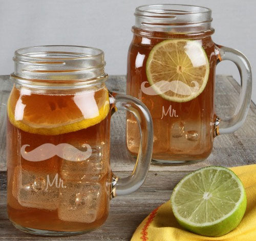 Mr. & Mr. Mustache Mason Jar Set