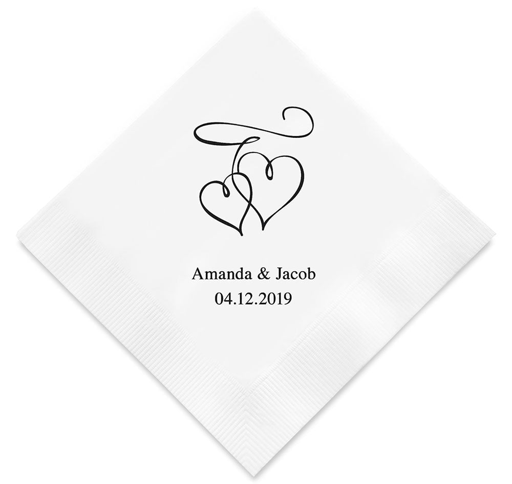 Double Hearts Personalized Wedding Napkins