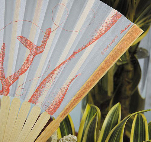 Coral Silk Wedding Fan - (Pack of 6)