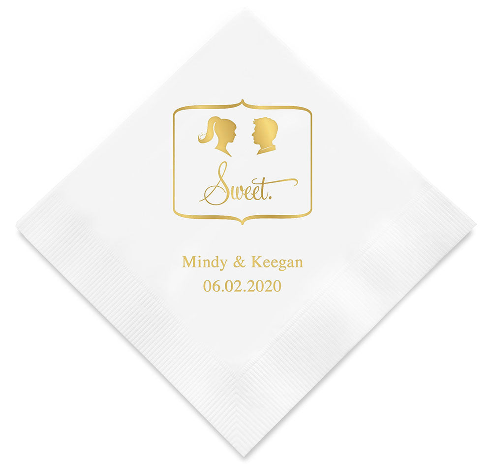 Sweet Silhouette Personalized Napkins - Bride With Ponytail