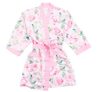 Floral Bridesmaid Robe - Pink Trim