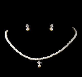 Children's Silver Ivory Necklace Earring Set