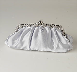 Silver Satin Clutch with Rhinestone Flowers