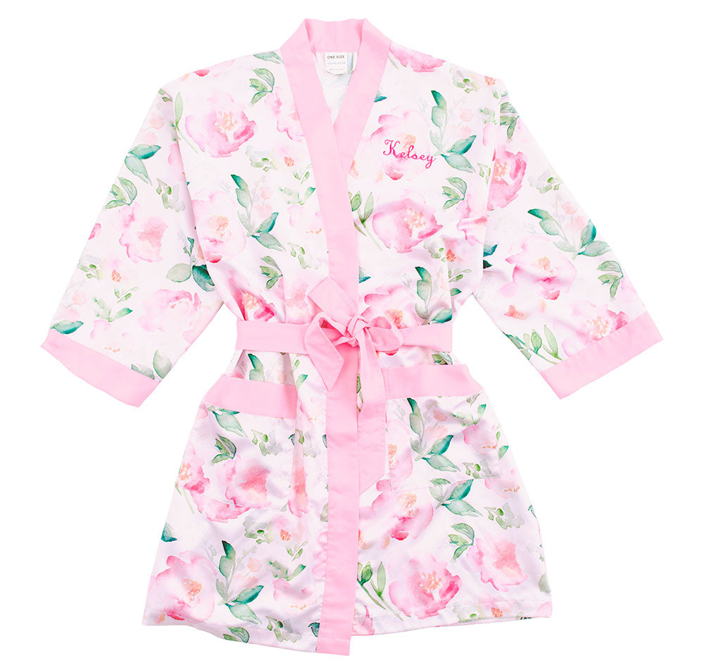 Floral Bridesmaid Robe - Pink Trim