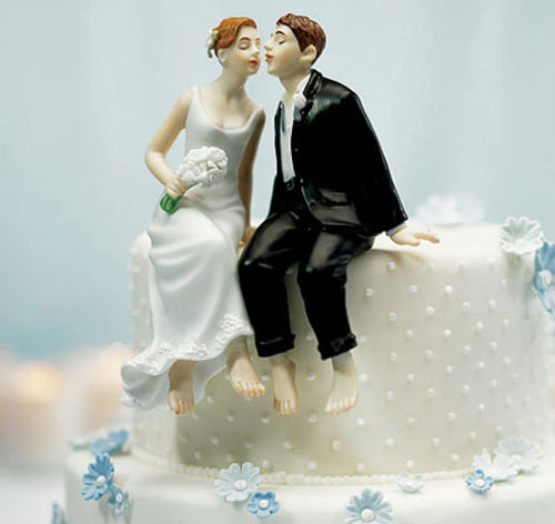 Whimsical Sitting Bride &amp; Groom Cake Topper