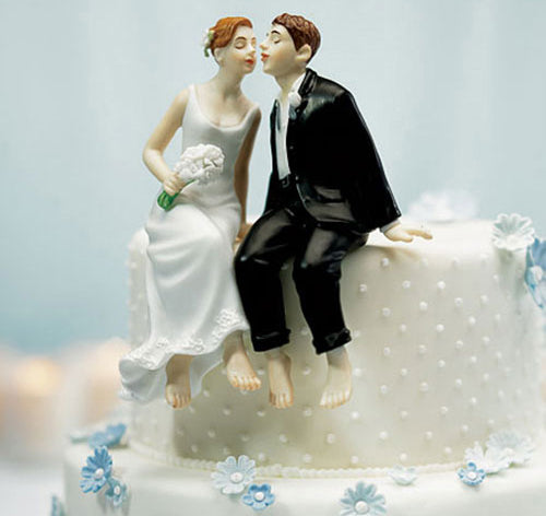 Whimsical Sitting Bride & Groom Cake Topper