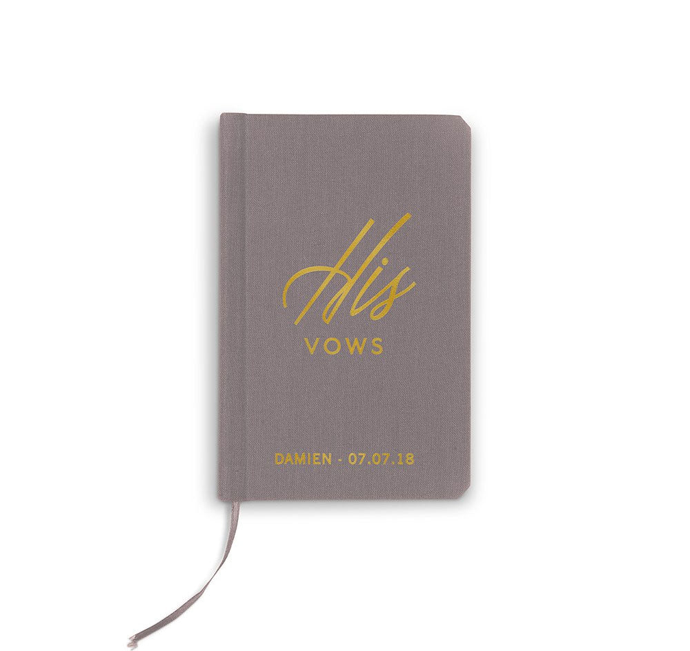 Grey Linen Wedding Vow Book - His