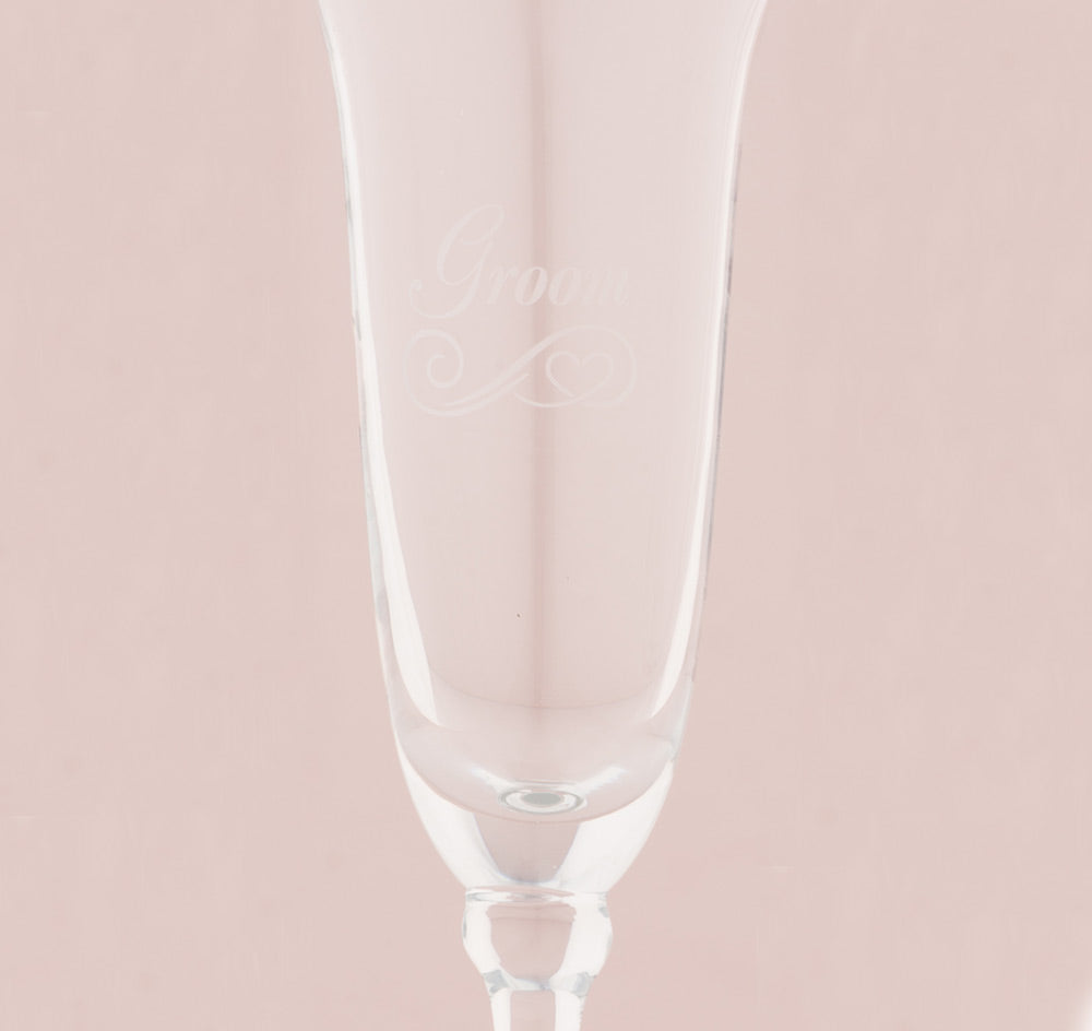 Refined Etched Bride &amp; Groom Wedding Flutes