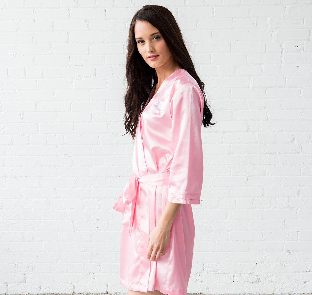 Silky Kimono Bridesmaid Robe - Light Pink