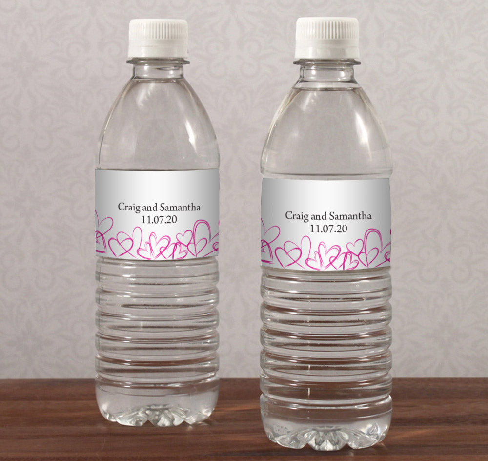 Contemporary Hearts Wedding Water Bottle Labels