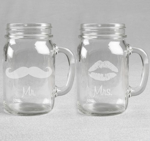 Mr. &amp; Mrs. Mustache and Lip Wedding Mason Jars