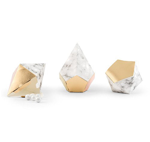 Gold & Marble Geometric Wedding Favor Boxes - (Pack of 12)