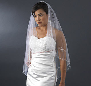 Floral Beaded Waltz Length Bridal Veil