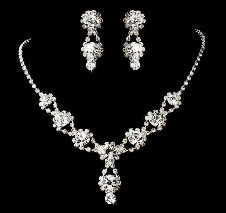 Silver Rhinestone Bridal Jewelry Set