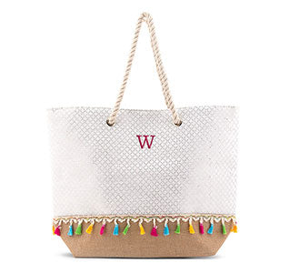 Personalized Straw Bridesmaid Tote Bag - Color Fringe