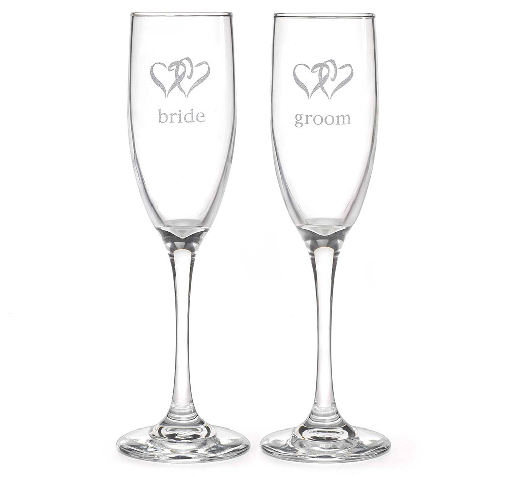 Bride &amp; Groom Hearts Wedding Toasting Flutes