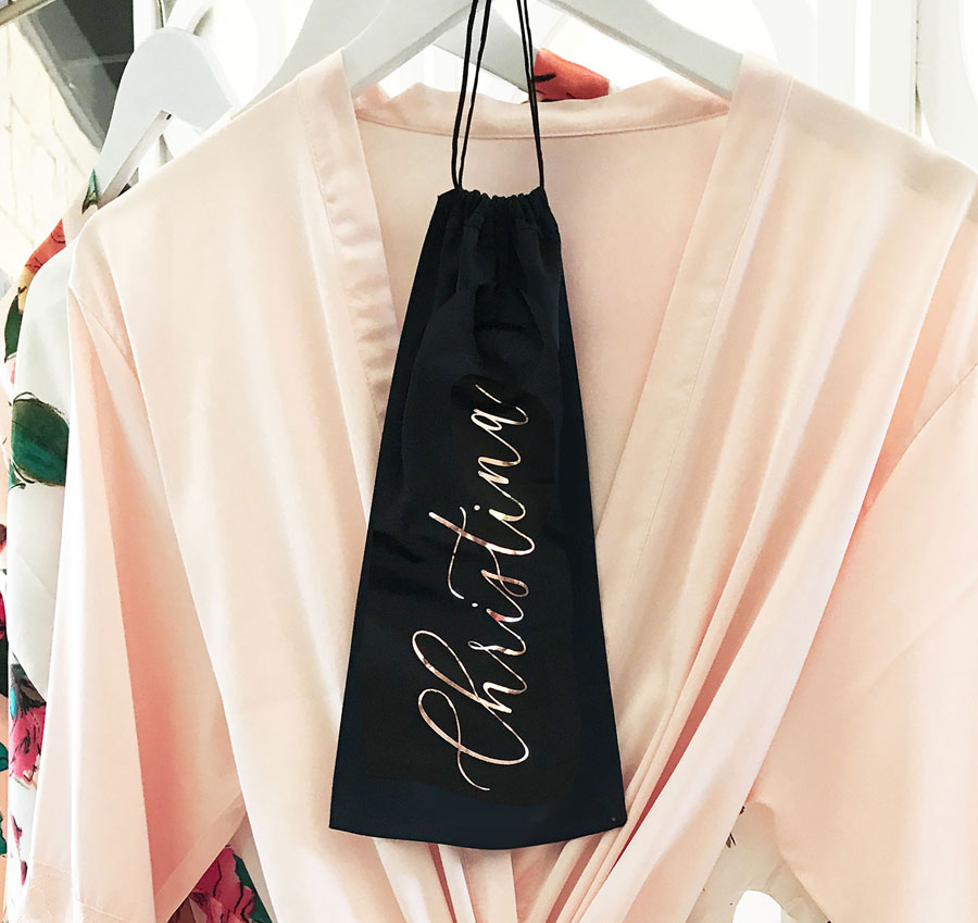 Personalized Black Bridesmaid Robe Pouch
