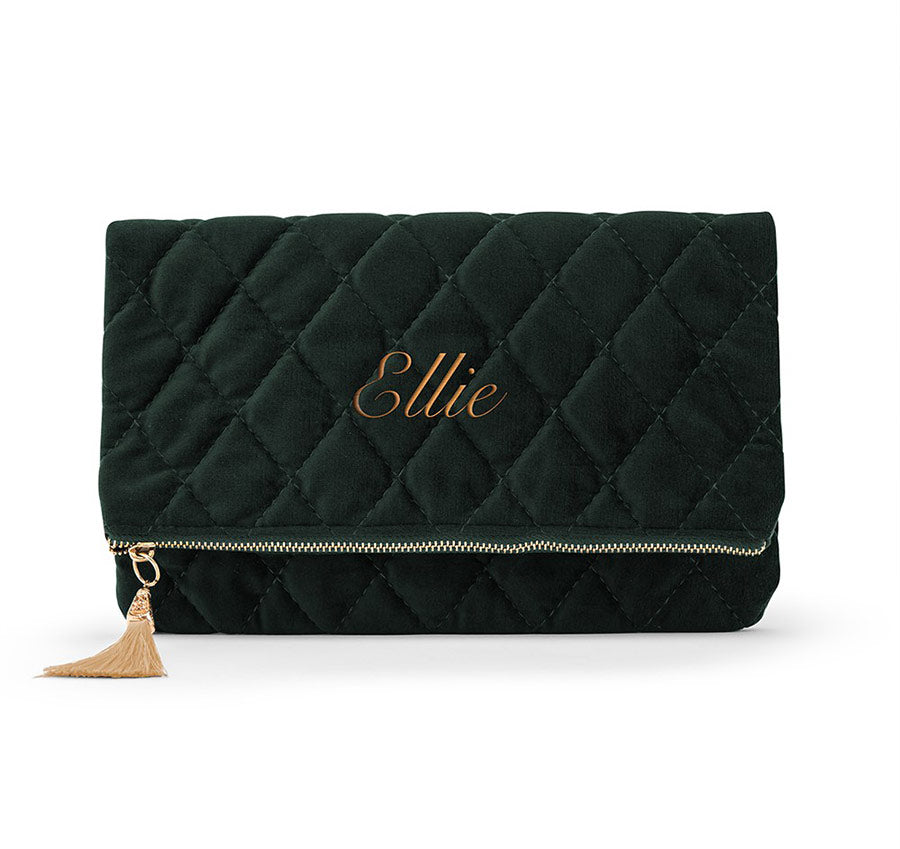 Personalized Fold Over Velvet Clutch - Blush Pink