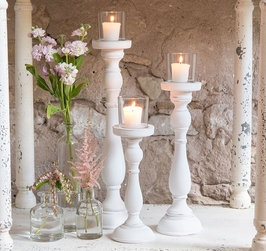 Shabby Chic Spindle Candle Holder Set