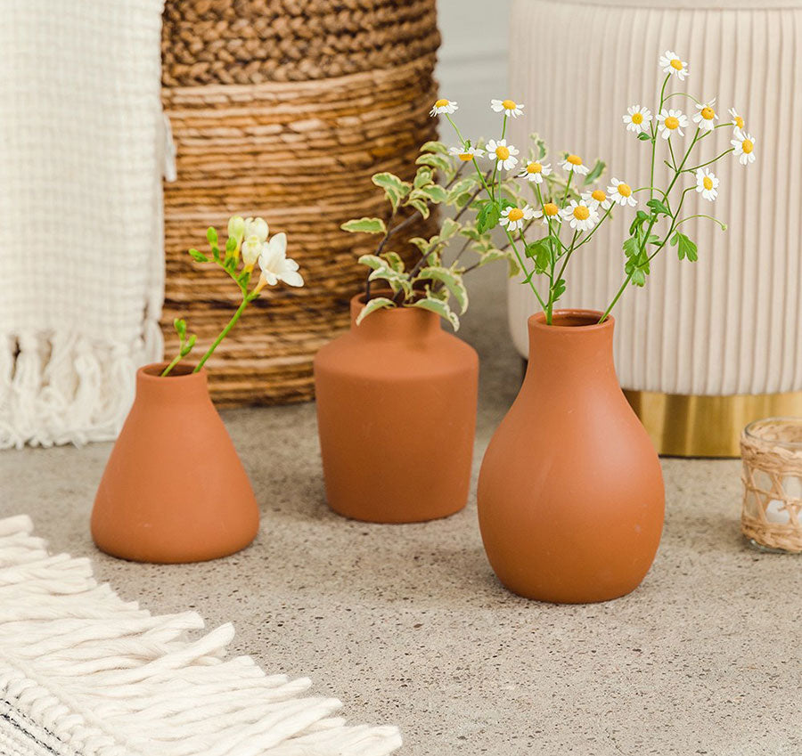 3-Piece Clay Table Vase Set - Terra Cotta