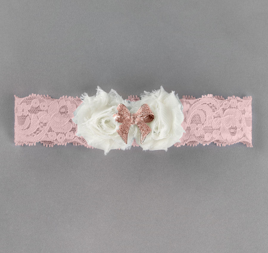 Anastasia Bridal Garter - Rose Gold Blue & White / Medium Anastasia Bridal Garter - Rose Gold Blue & White / Medium
