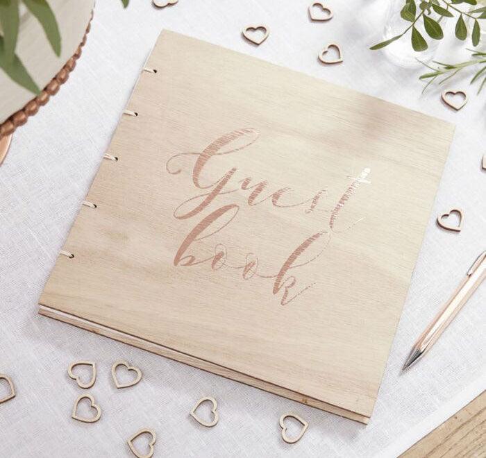 Rose Gold Wooden Guest Book