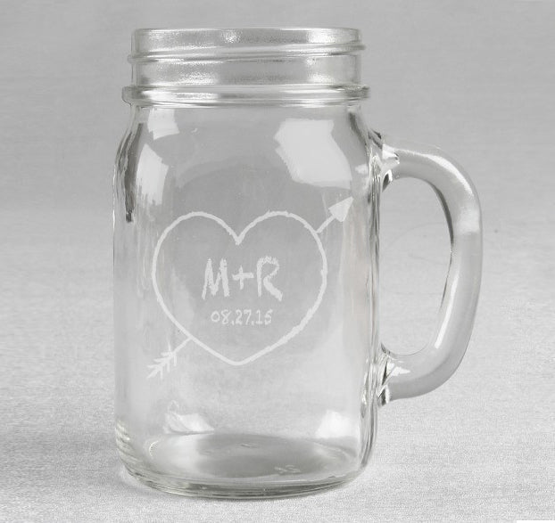 Heart &amp; Initials Wedding Mason Jar Set - (Set of 4)