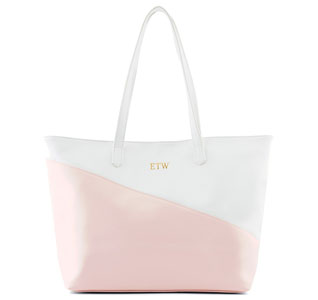 Faux Leather Color Block Tote Bag - Pink &amp; White