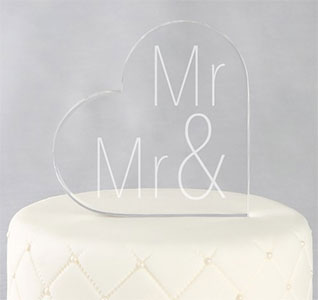 Mr. &amp; Mr. Acrylic Heart Cake Topper