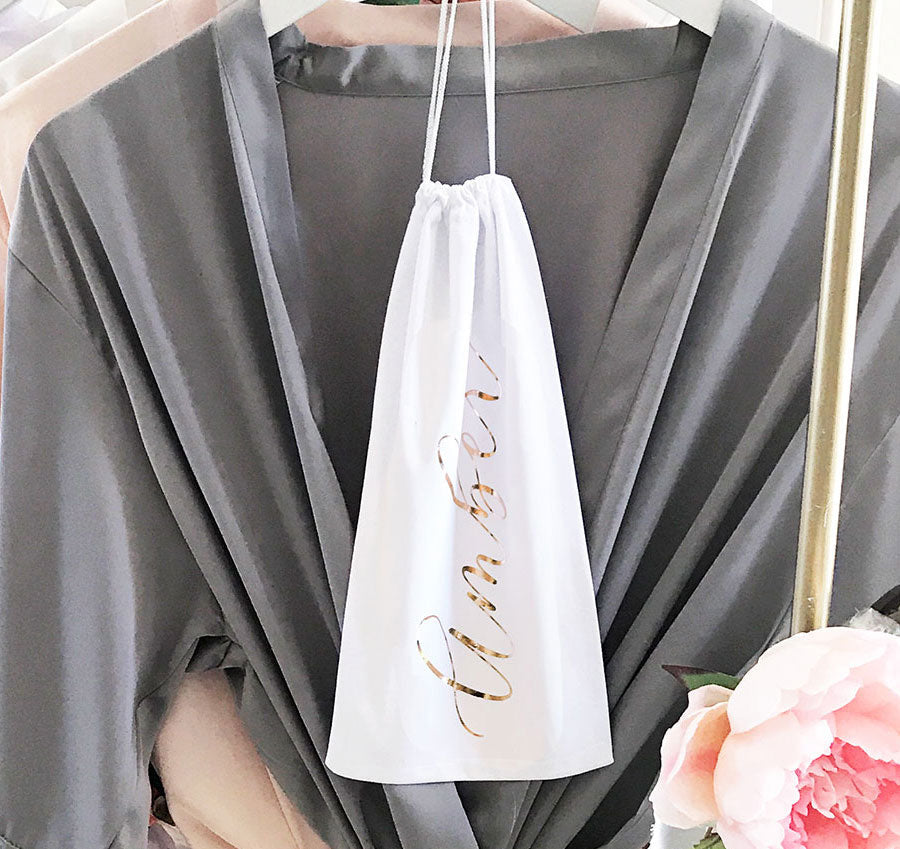 Personalized White Bridesmaid Robe Pouch