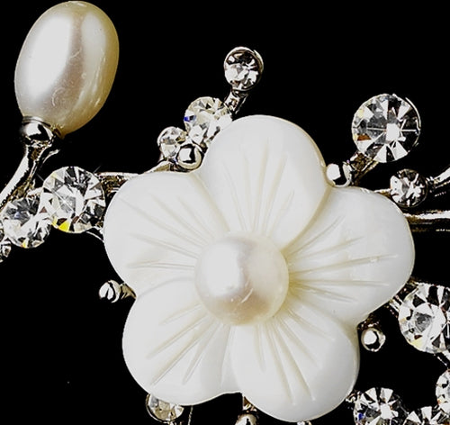 Freshwater Pearl &amp; Flower Bridal Brooch or Hair Comb