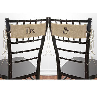 Mr. and Mrs. Burlap Chair Sashes with Jute Cord Ties