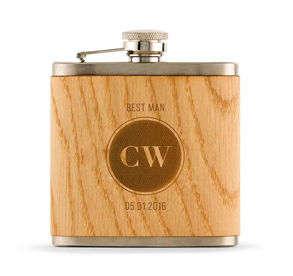 Personalized Oak Wrapped Flask - Initials