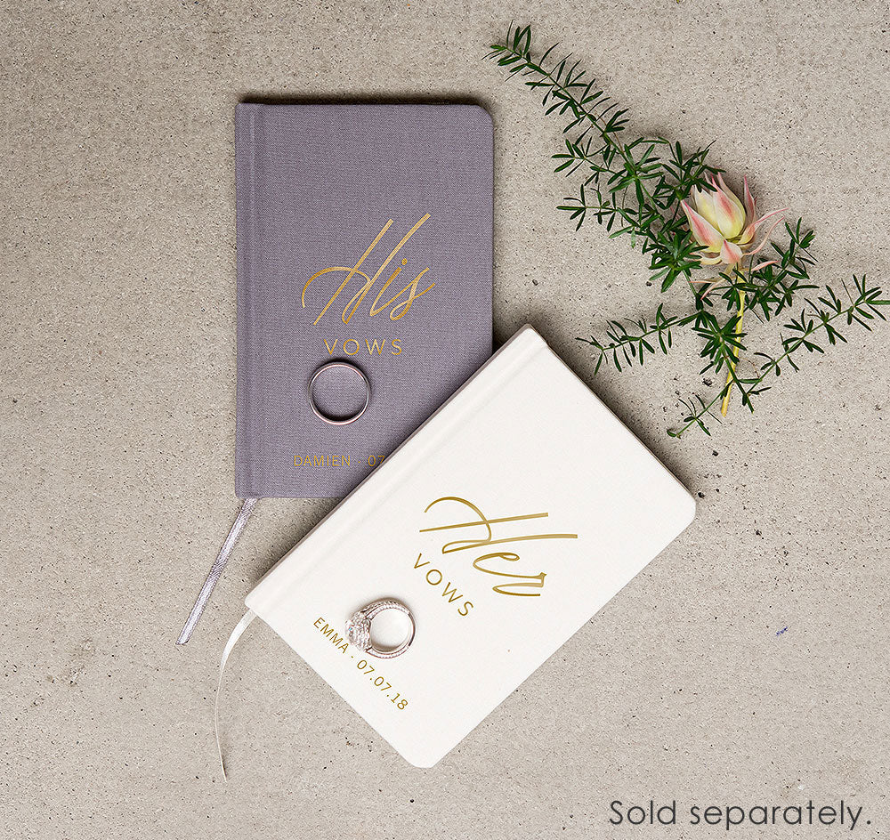 Ivory Linen Wedding Vow Book - Hers