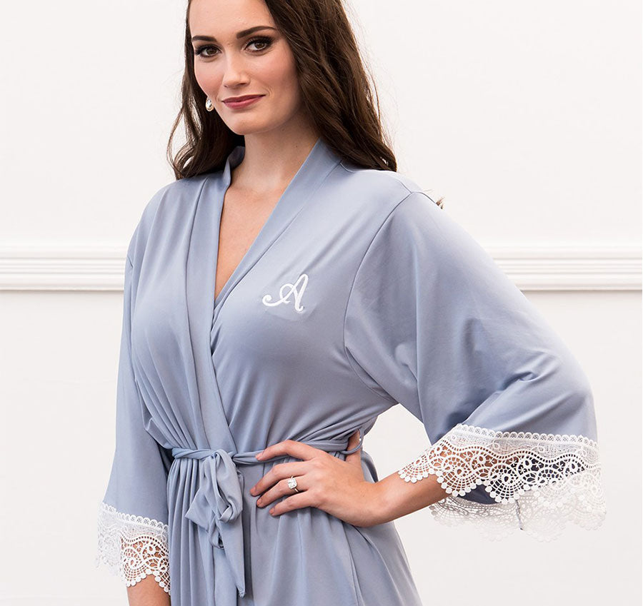 Powder Blue Jersey and Lace Bridesmaid Robe