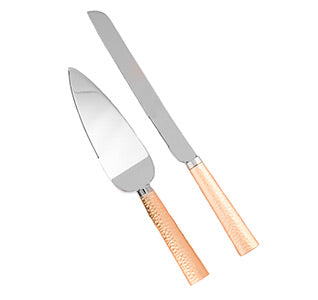 Gold-tone Hammered Handle Knife and Server Set with Stainless Steel Blades