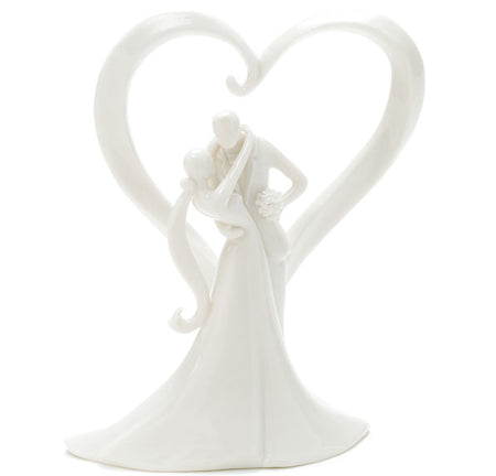 Stylish Embrace Bride &amp; Groom Heart Cake Topper